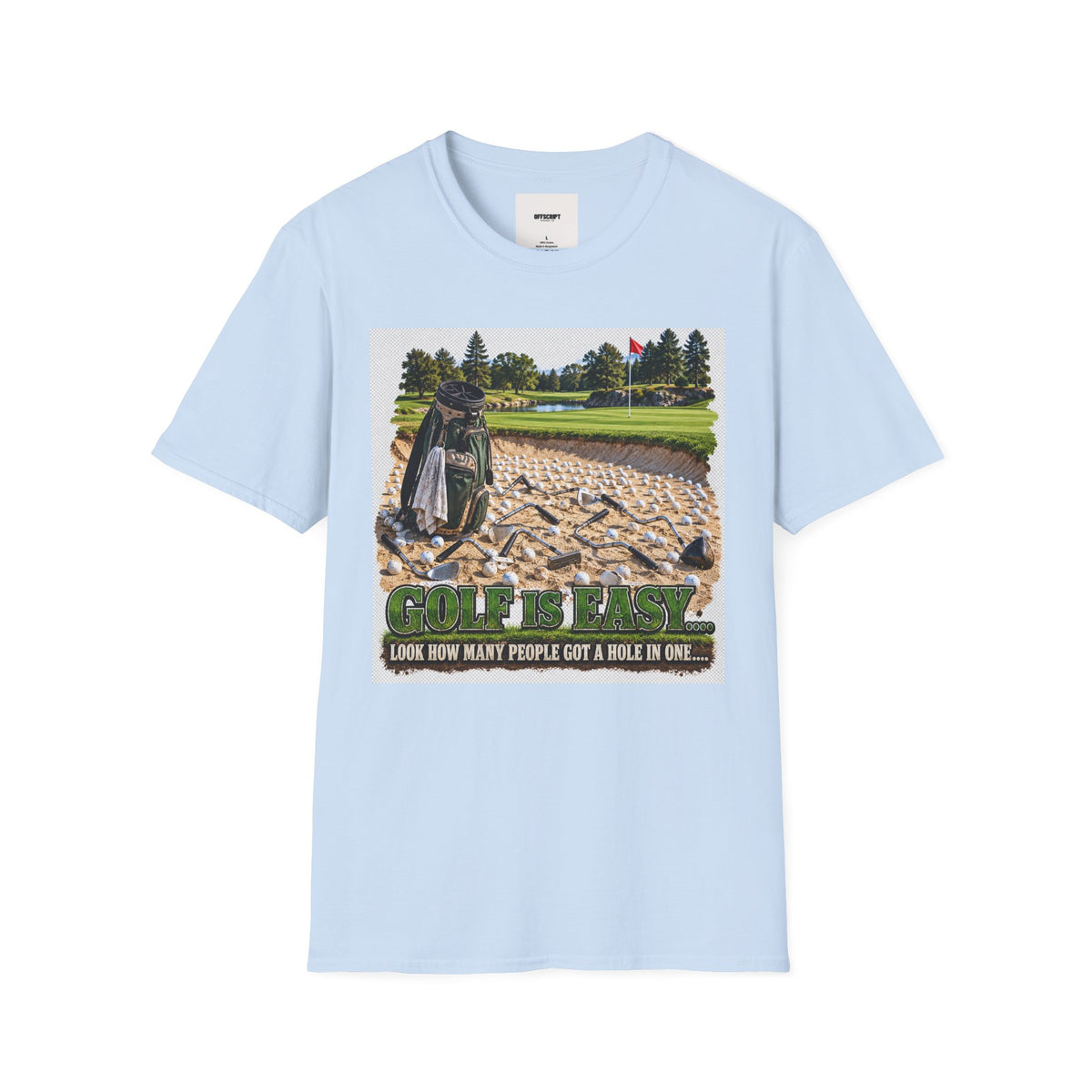 Golf Bunker Scene T-Shirt — "How Many People Live & Work In Dunes" Graphic Tee