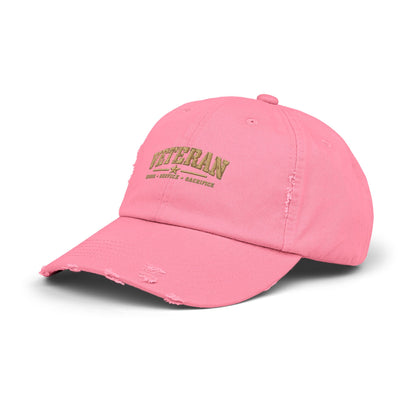Veteran Distressed Cap — Honor Courage Sacrifice Embroidered Hat