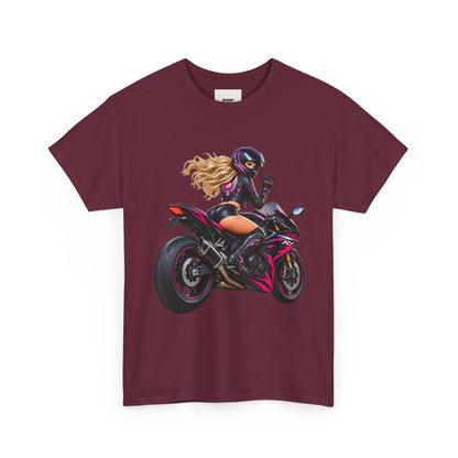 Motorcycle Girl Tee — Feminine Sportbike Rider Graphic Shirt