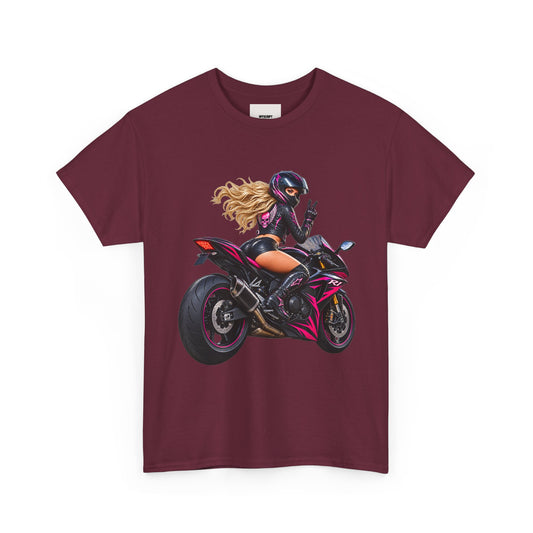 Motorcycle Girl Tee — Feminine Sportbike Rider Graphic Shirt