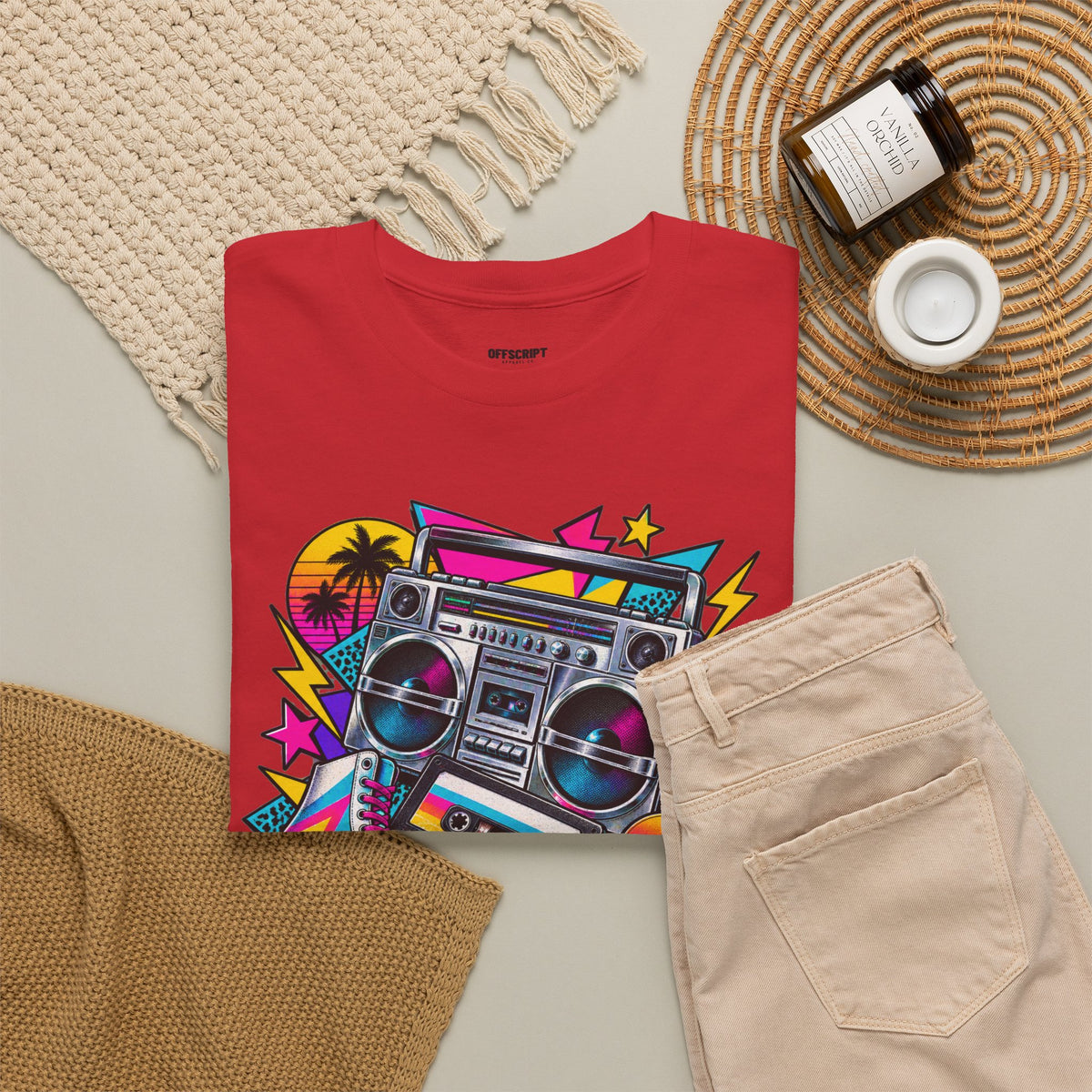 Retro Boombox Tee — 80s Neon Music Graphic T-Shirt
