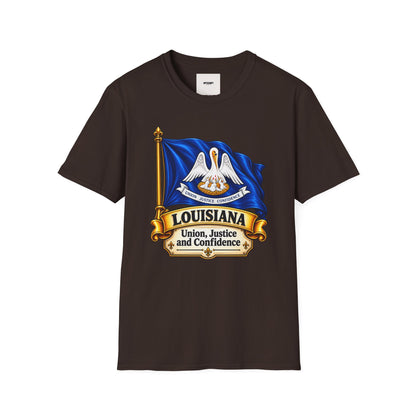 Louisiana State Flag T-Shirt — Pelican Emblem "Union, Justice & Confidence" Tee