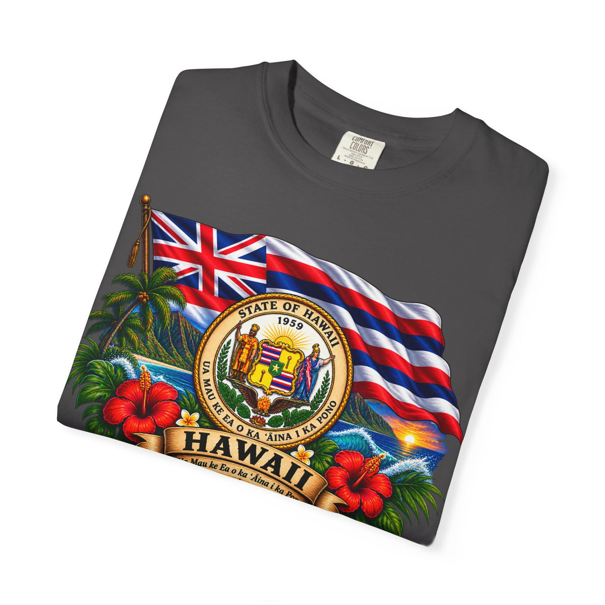 Hawaii State Seal Tee — Vintage Hawaiian Flag & Hibiscus T-Shirt