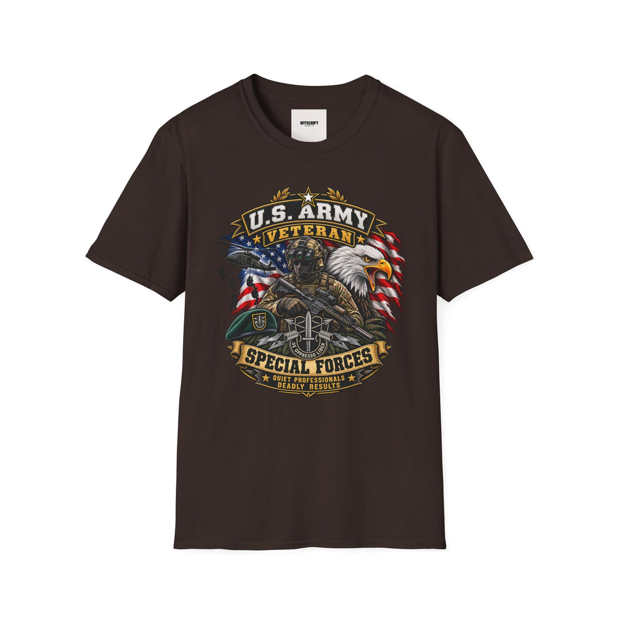 U.S. Army Veteran T-Shirt — Special Forces Eagle American Flag Design
