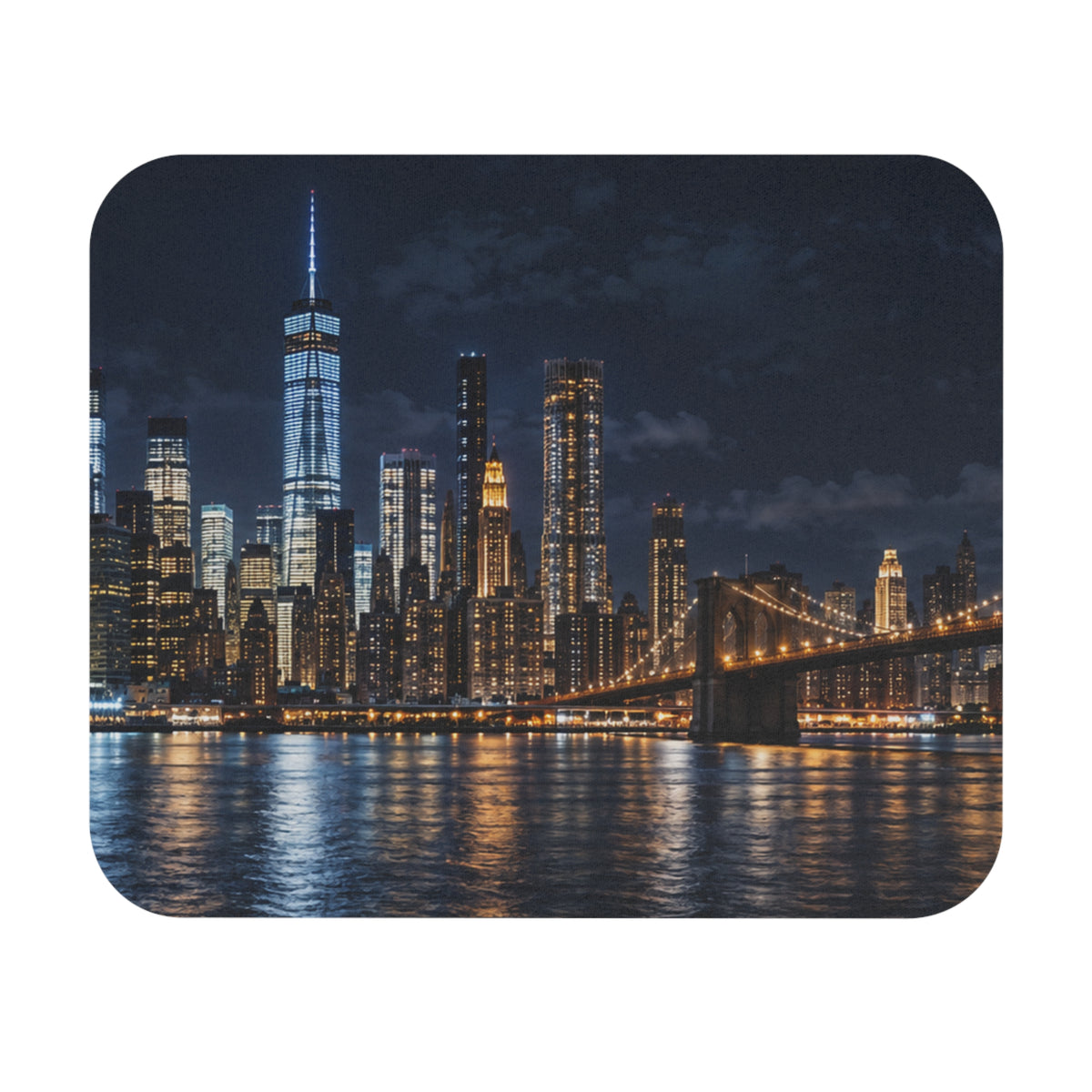 New York City Night Skyline Mouse Pad — Brooklyn Bridge Desk Mat