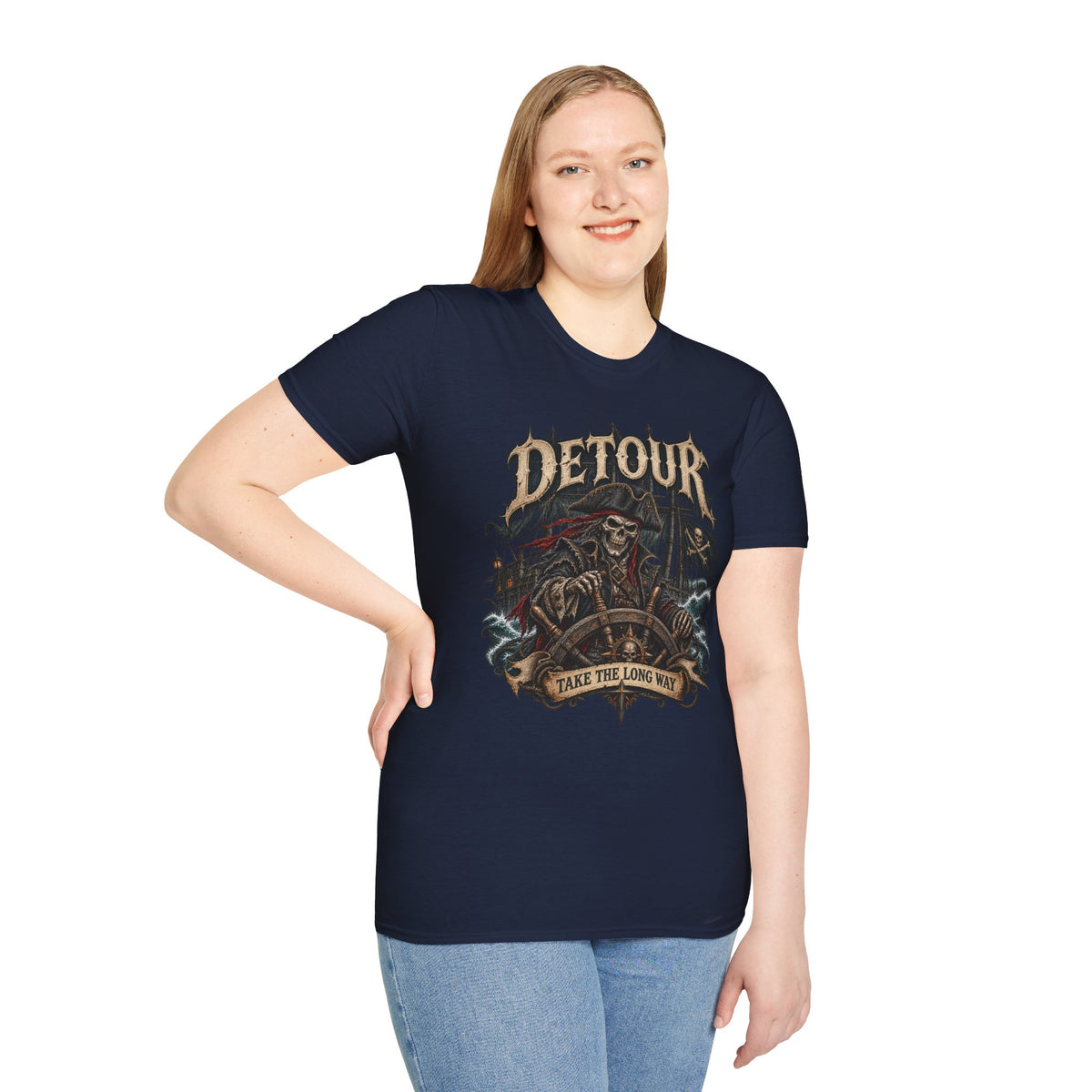 Detour Skull T-Shirt — "Take the Long Way" Vintage Biker Graphic Tee