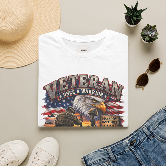 Veteran Once a Warrior T-Shirt — Patriotic Eagle & Flag Military Tribute