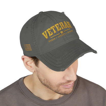 Veteran Embroidered Distressed Dad Hat — USA Honor Gratitude