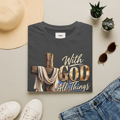 With God All Things Are Possible T‑Shirt — Christian Cross Faith Shirt