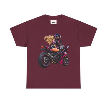 Motorcycle Girl Tee — Feminine Sportbike Rider Graphic Shirt