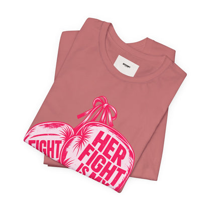 Breast Cancer Awareness Tee – “Her Fight Is My Fight” Boxing Gloves T-Shirt