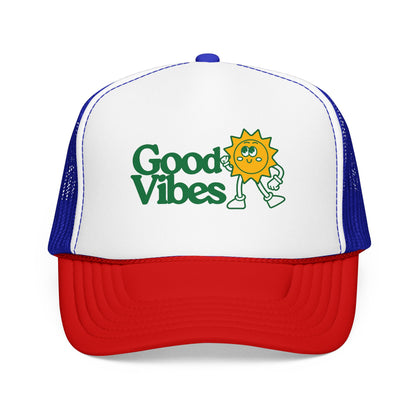 Good Vibes Sun Trucker Hat — Retro Sunny Graphic Foam Cap