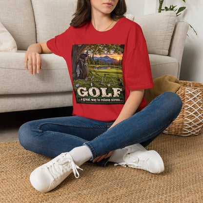 Golf Relaxation T-Shirt — "GOLF: a great way to relieve stress" Scenic Sunset Design