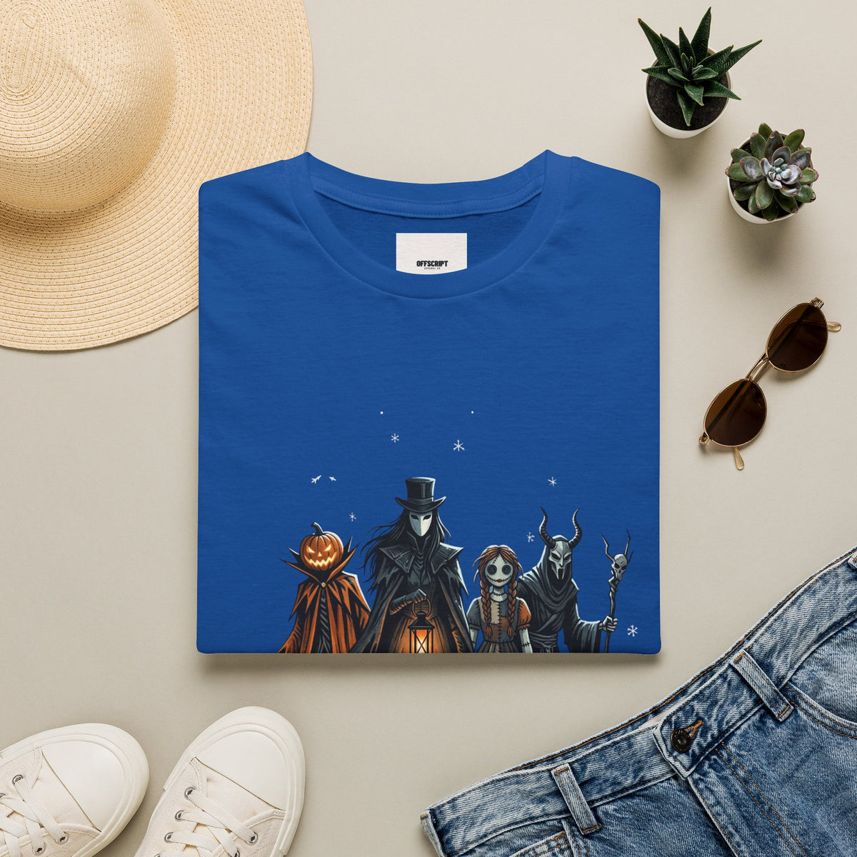 Halloween Gothic Crew T-Shirt — Haunted Pumpkin, Witch & Spooky Friends Design