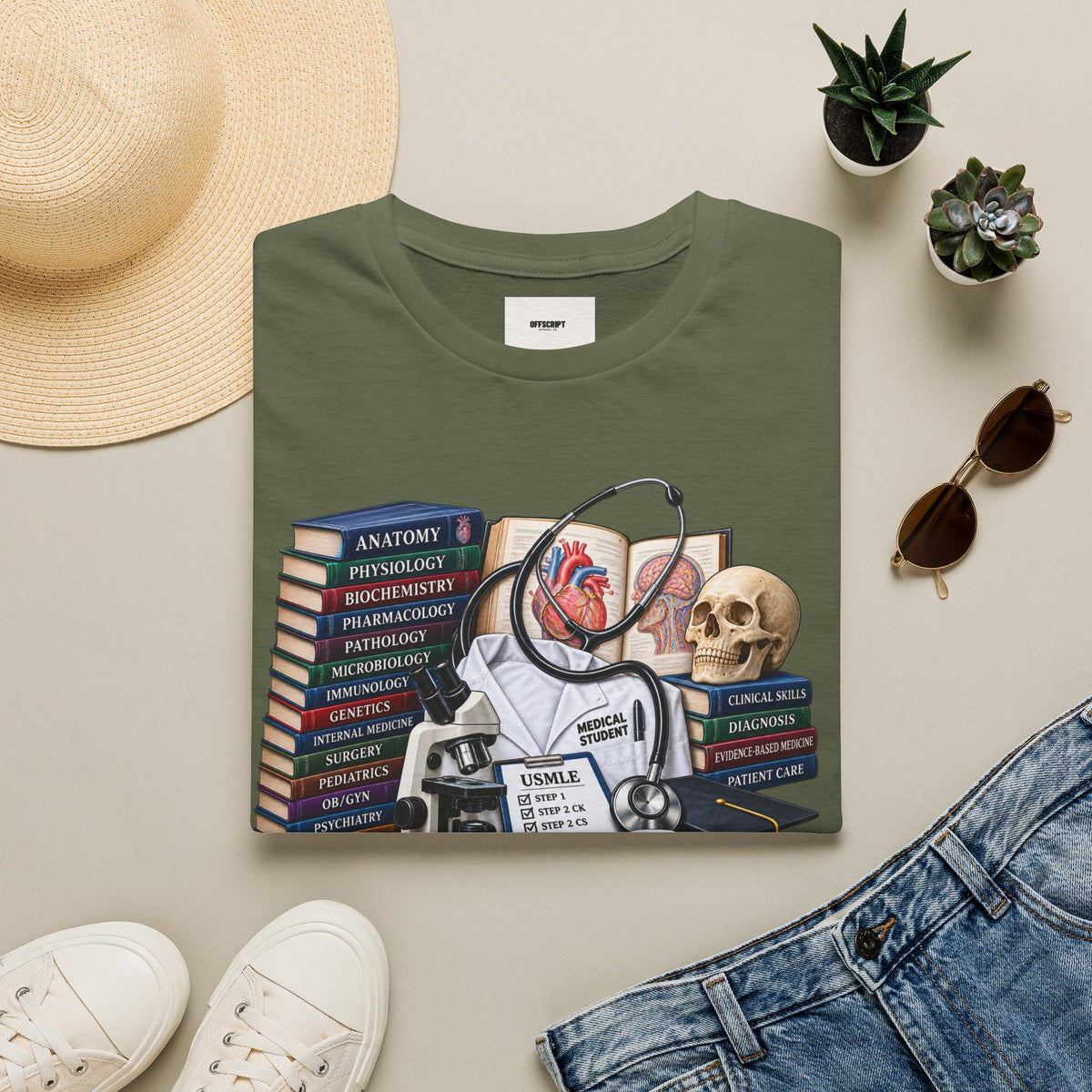 Medical Student Study Stack T‑Shirt — Anatomy, Physiology & USMLE Prep Design