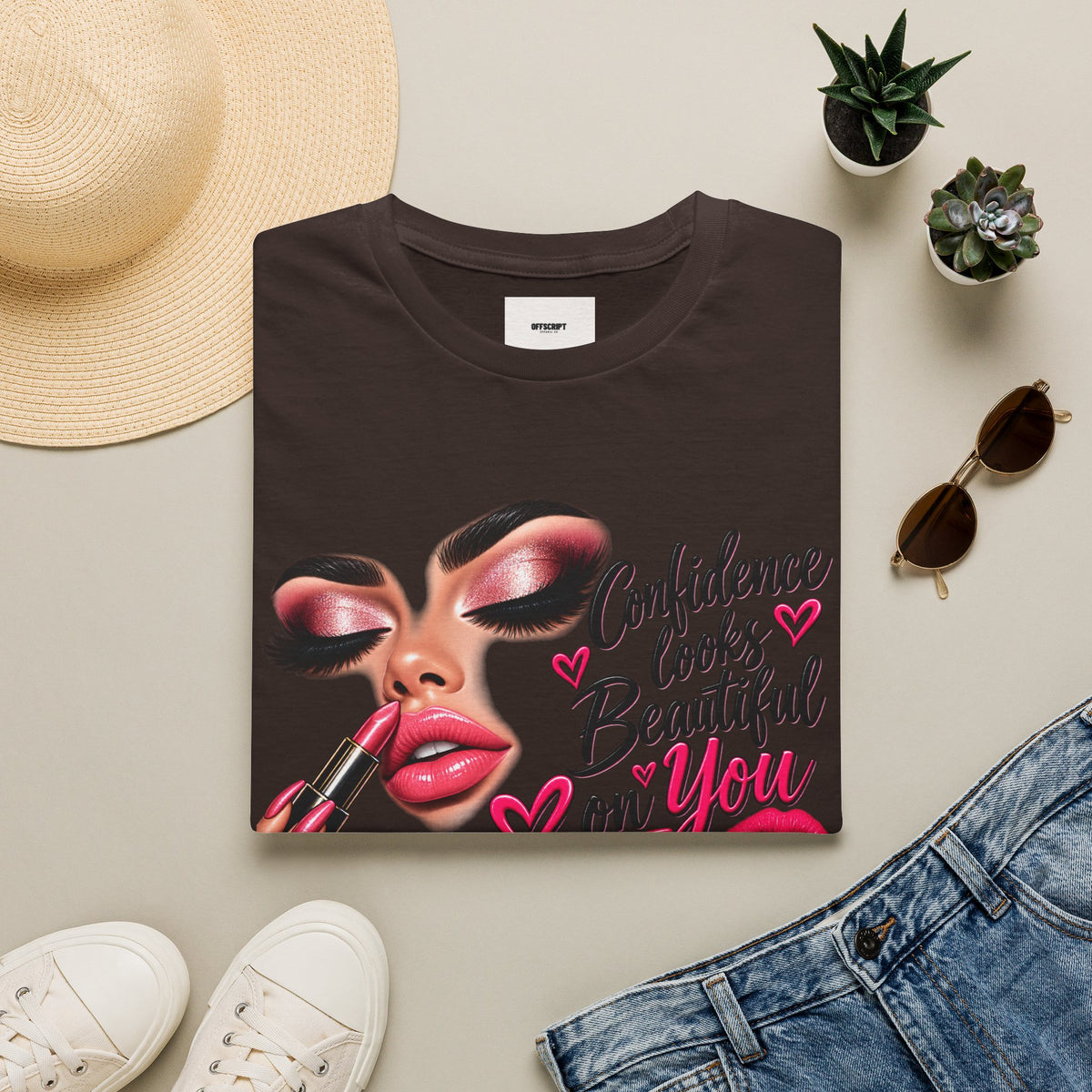 T-Shirt — "Confidence Looks Beautiful on You" Glam Makeup Graphic