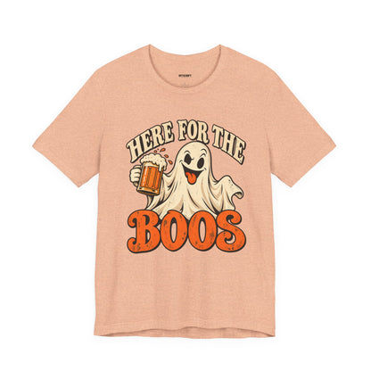 Here for the Boos Halloween T-Shirt — Ghost Drinking Beer Graphic Tee