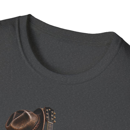 Country Music Guitar T-Shirt — Rustic Cowboy Hat & Lantern Graphic