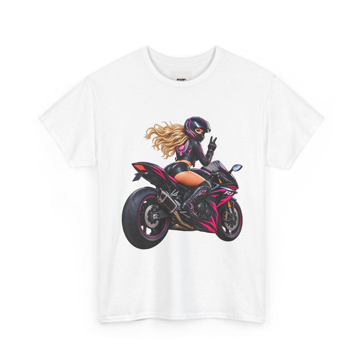 Motorcycle Girl Tee — Feminine Sportbike Rider Graphic Shirt