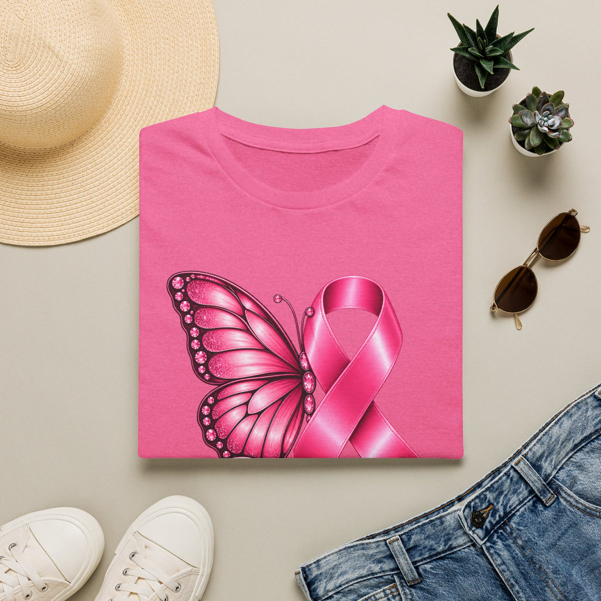 Pink Ribbon Butterfly Breast Cancer Awareness T-Shirt | Support Ribbon Tee