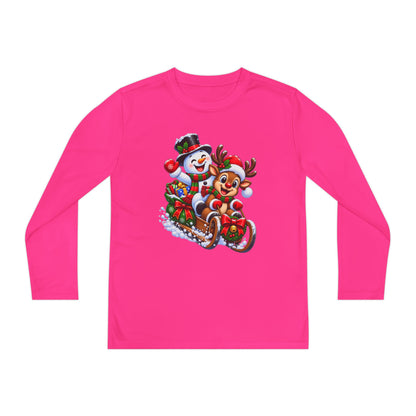 Kids' Christmas Sledding Tee — Snowman & Reindeer Holiday Long Sleeve