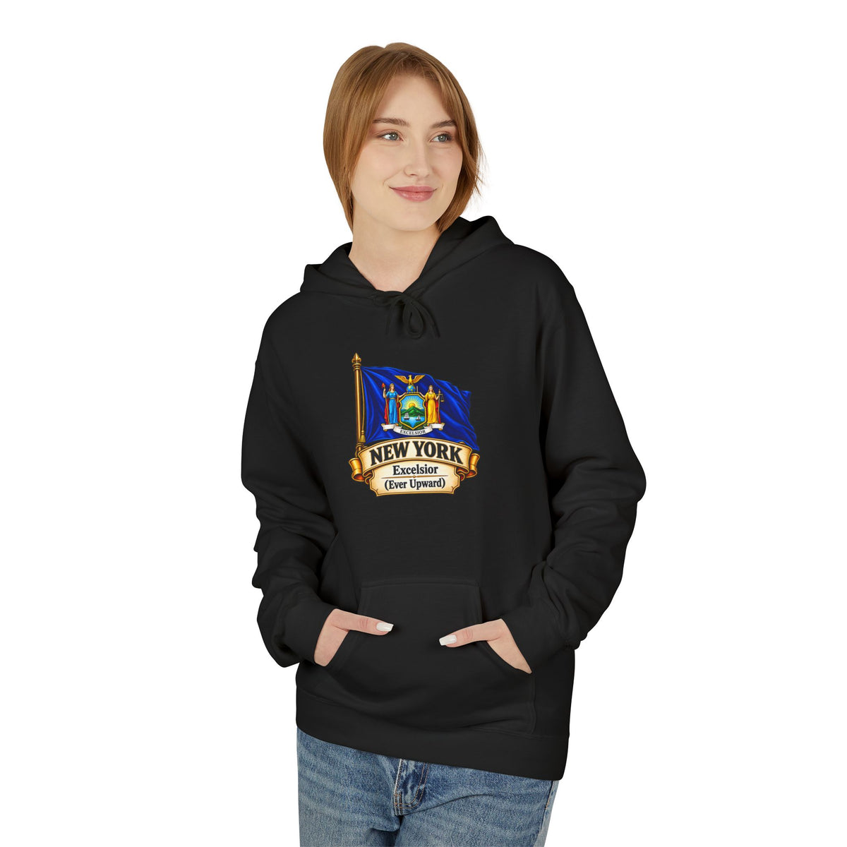 New York State Flag Hoodie – "Excelsior (Ever Upward)" Graphic Pullover