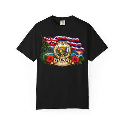 Hawaii State Seal Tee — Vintage Hawaiian Flag & Hibiscus T-Shirt
