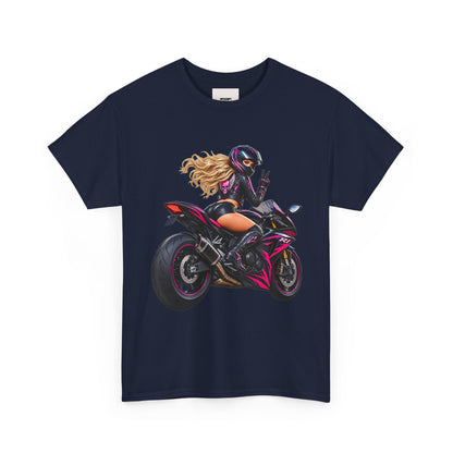 Motorcycle Girl Tee — Feminine Sportbike Rider Graphic Shirt