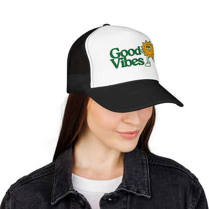 Good Vibes Sun Trucker Hat — Retro Sunny Graphic Foam Cap