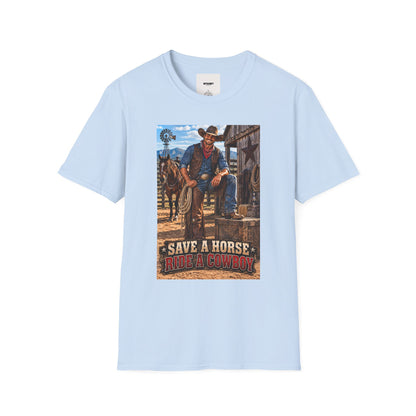 Cowboy Graphic T-Shirt — “Save a Horse, Ride a Cowboy” Western Tee