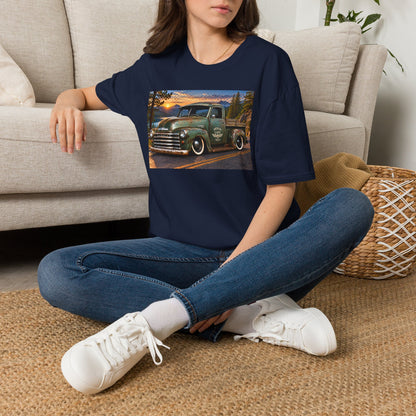 Vintage Green Pickup Truck T-Shirt — Retro Rustic Sunset Road Tee