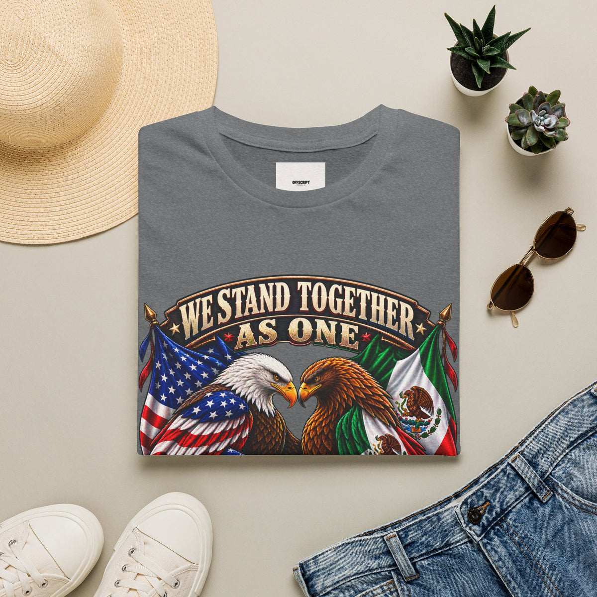 We Stand Together As One Eagle T-Shirt — USA & Mexico Unity Patriotic Tee