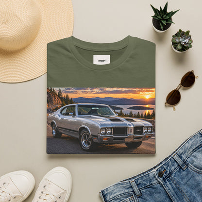 Classic Muscle Car Sunset T-Shirt — Vintage Oldsmobile Photo Tee