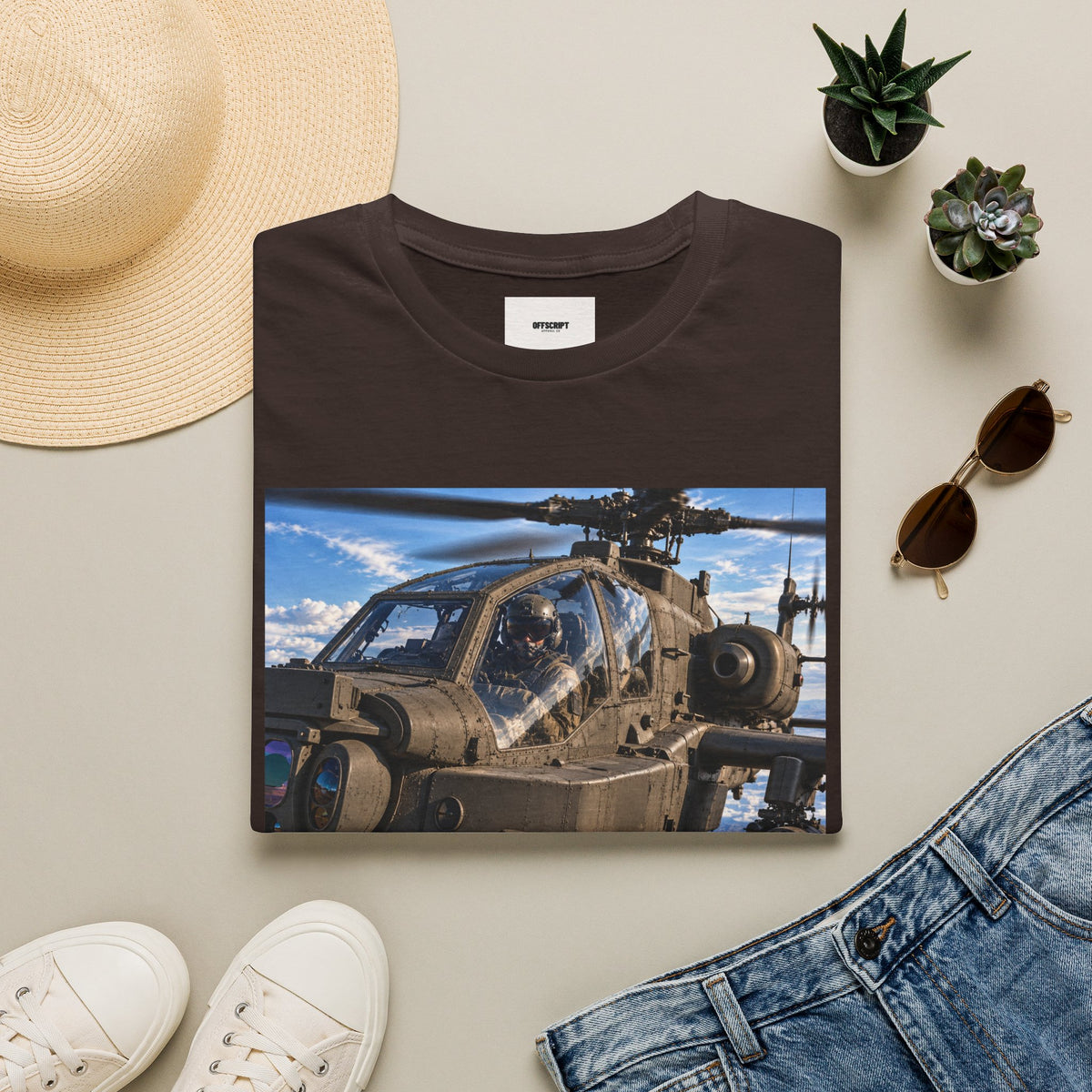 Attack Helicopter Photo T-Shirt — Military Aviator Crew Tee