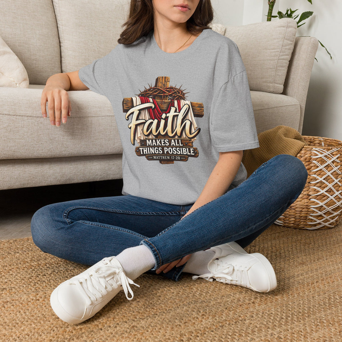 Faith Cross T‑Shirt — "Faith Makes All Things Possible" Christian Tee