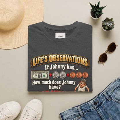 Life's Observations "If Johnny Has..." Graphic T-Shirt — Funny Money Puzzle Tee