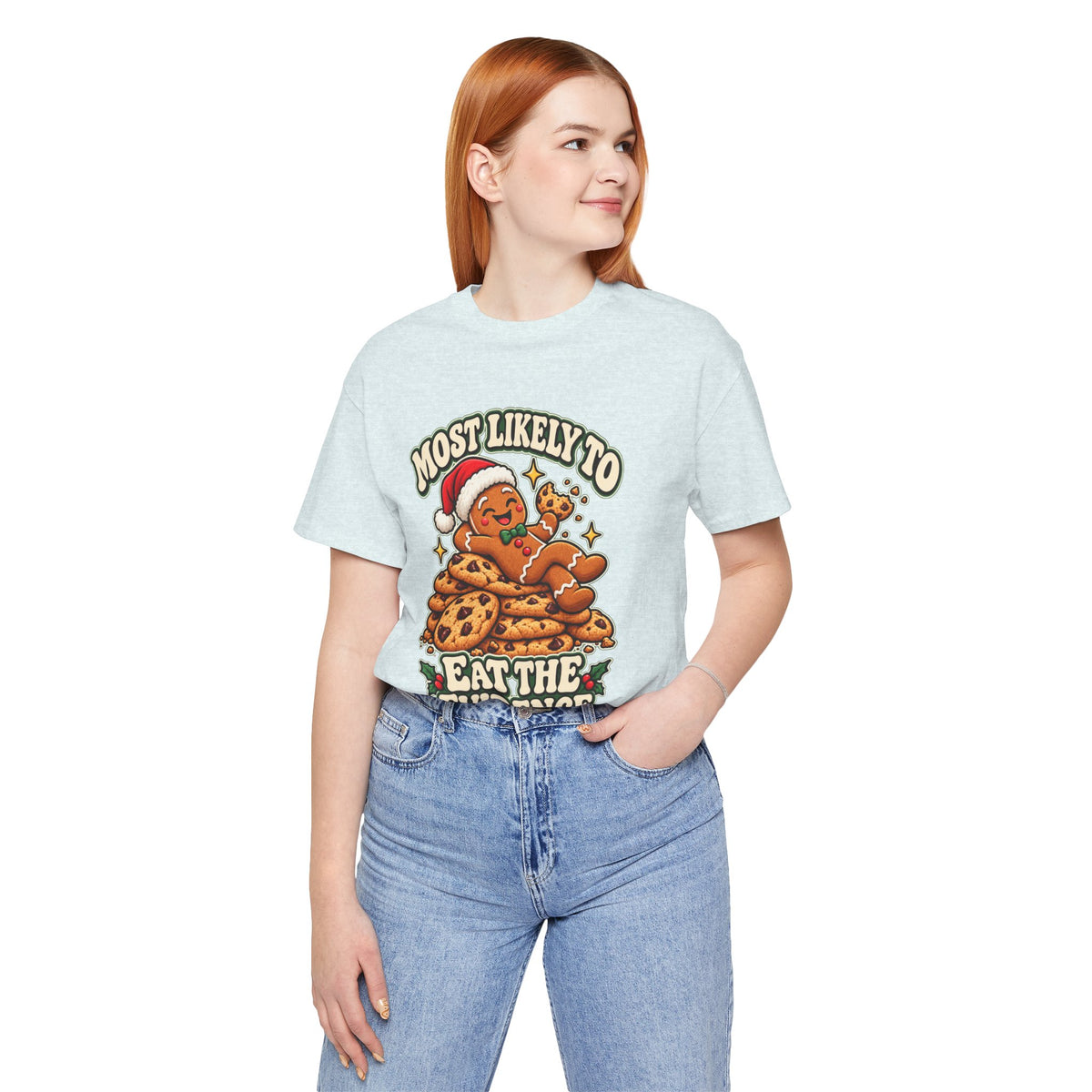 Funny Christmas Tee — "Most Likely to Eat the Evidence" Gingerbread Cookie Shirt