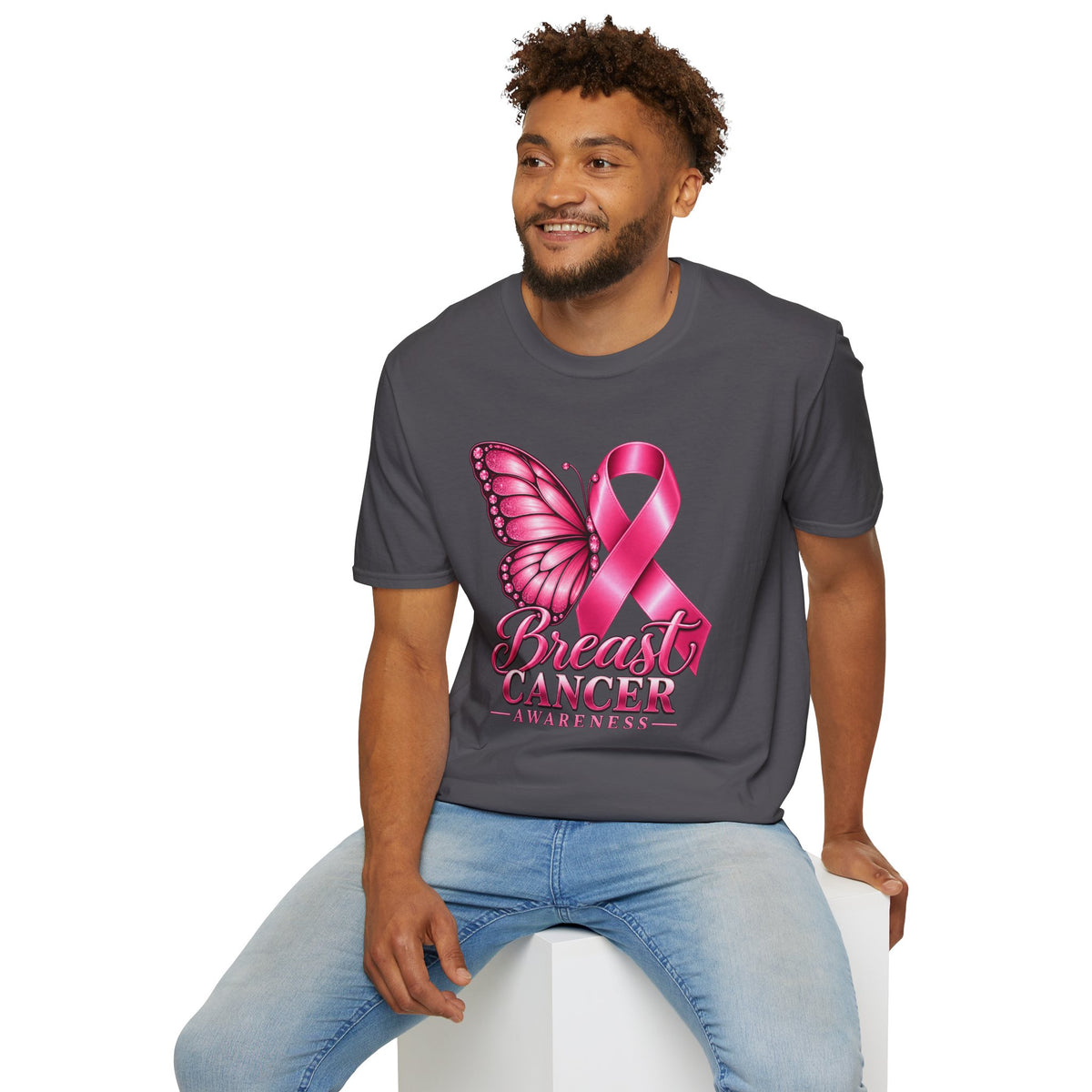 Pink Ribbon Butterfly Breast Cancer Awareness T-Shirt | Support Ribbon Tee