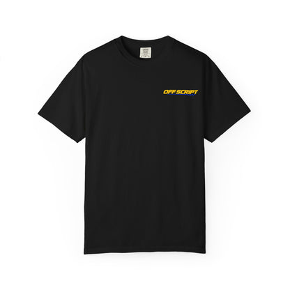 T-Shirt — Off Script Vinyl Graphic Tee: "Make Your Own Plans" Retro Racing Design