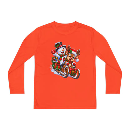 Kids' Christmas Sledding Tee — Snowman & Reindeer Holiday Long Sleeve