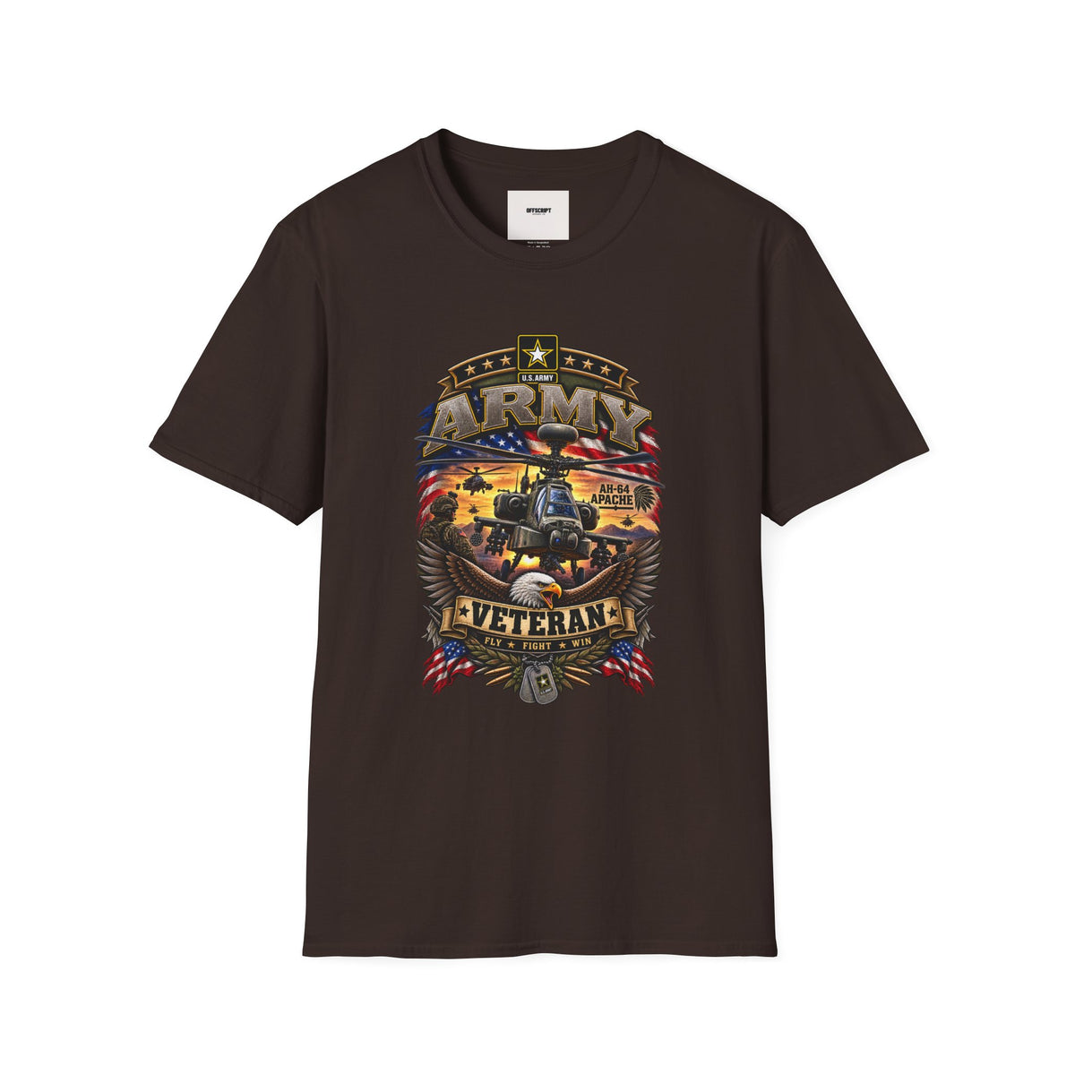 Army Veteran AH-64 Apache T-Shirt — Patriotic Military Helicopter Tee