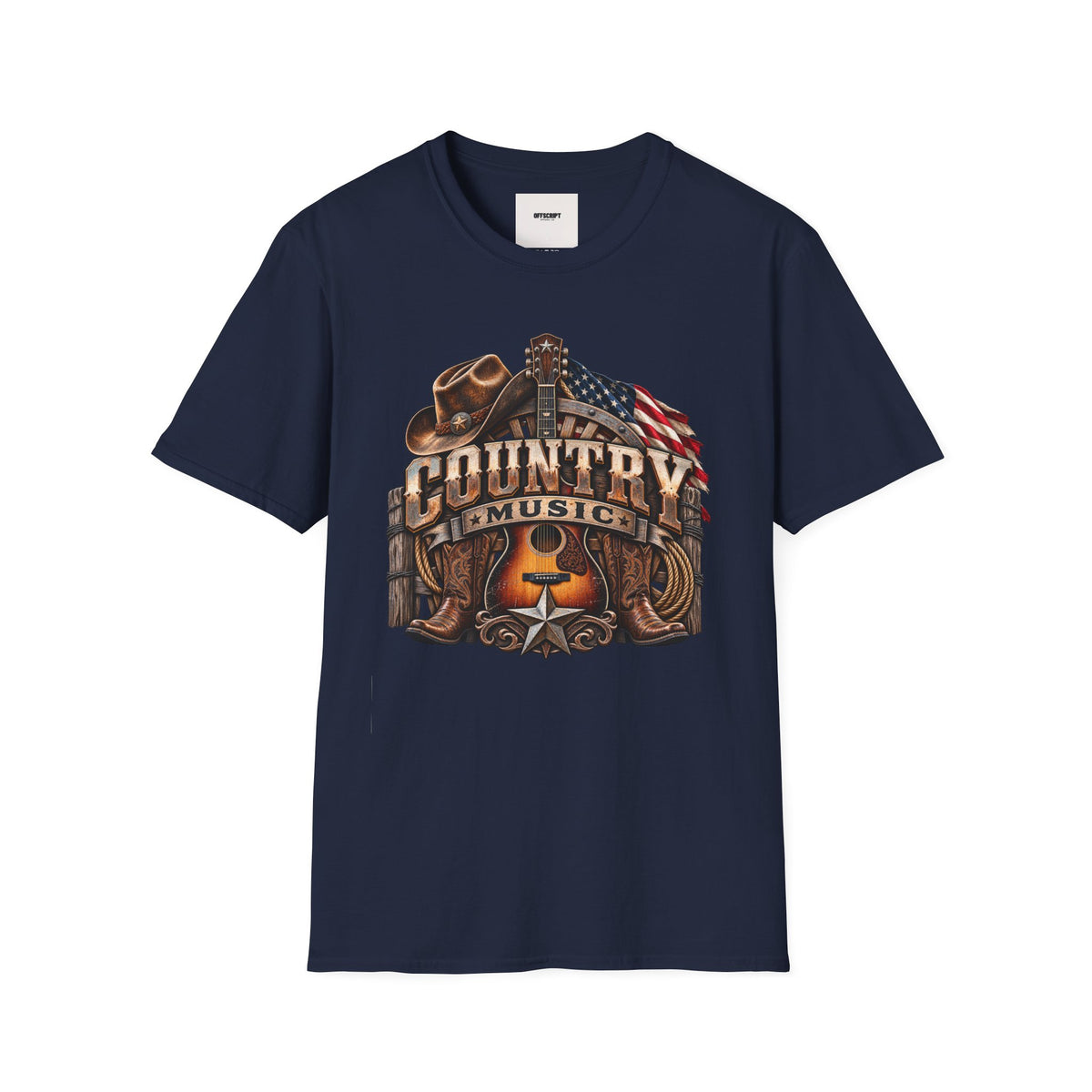 Country Music Graphic T‑Shirt — Western Guitar & Flag Design