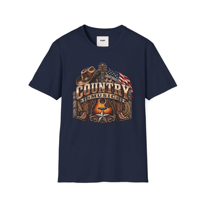 Country Music Graphic T‑Shirt — Western Guitar & Flag Design