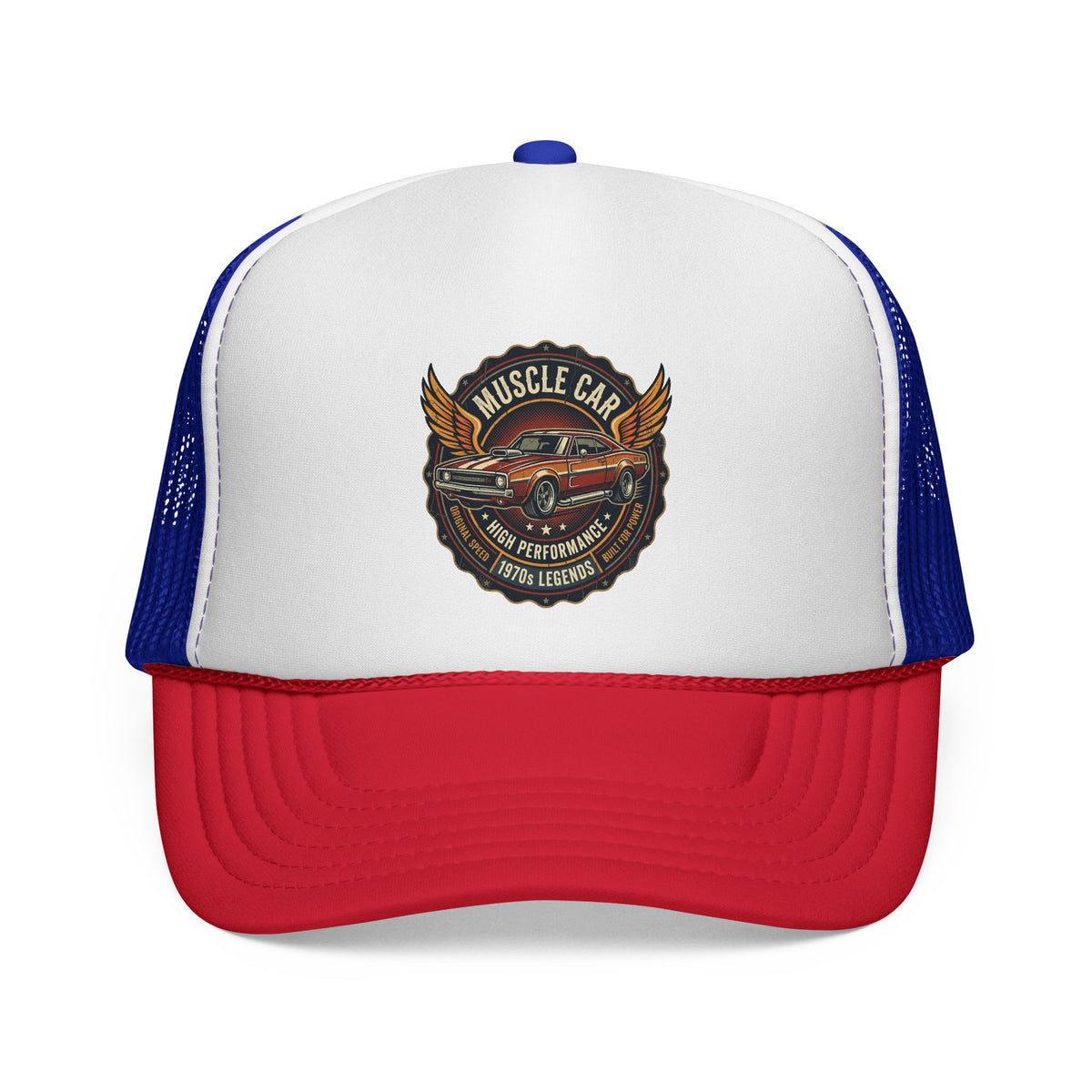 Muscle Car Emblem Trucker Cap | Vintage Hotrod Logo