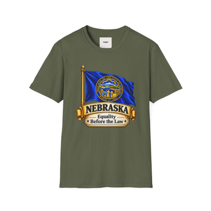 Nebraska Flag T-Shirt — State Seal ‘Nebraska: Equality Before the Law’