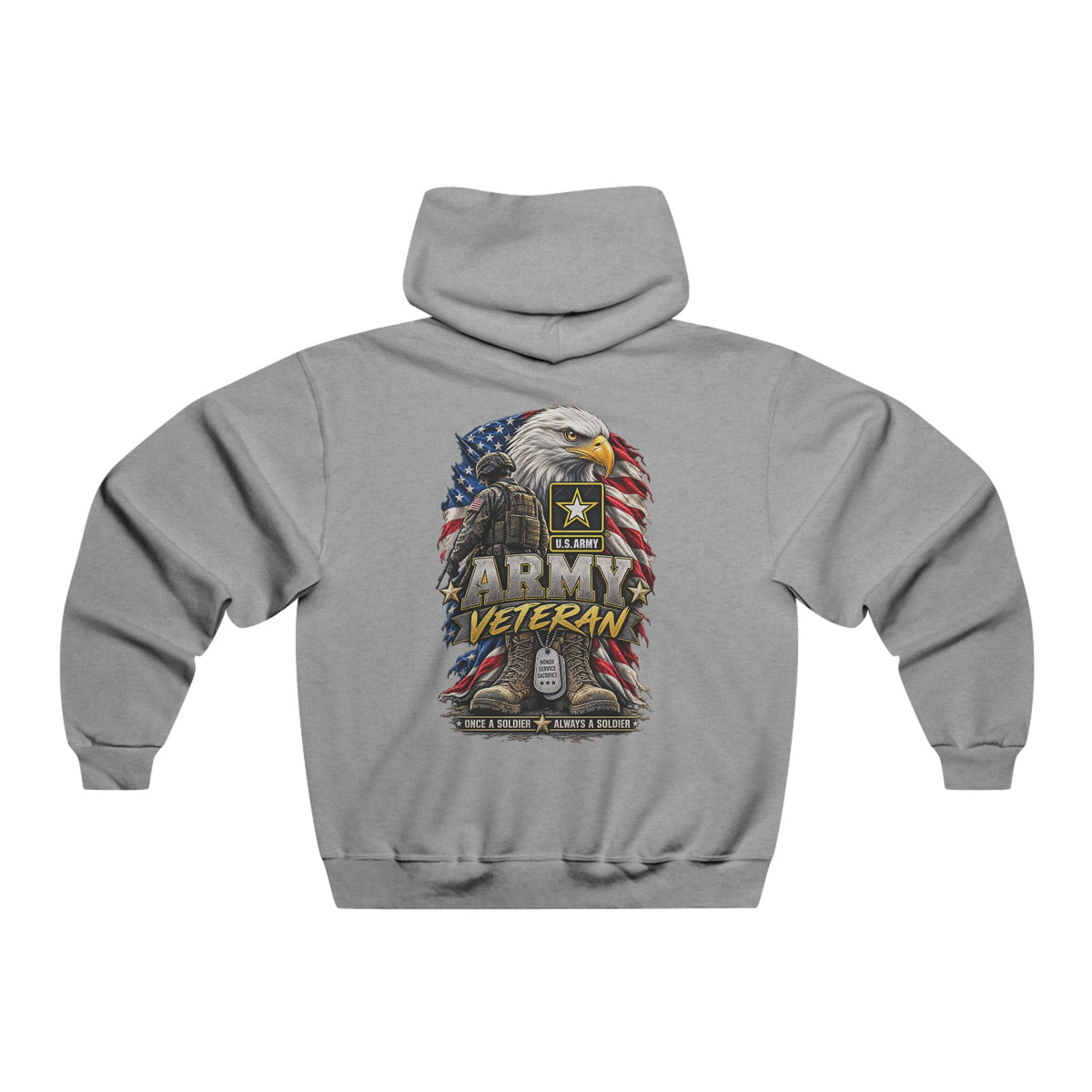 Army Veteran Hoodie — Eagle & American Flag Backprint with US Army Crest