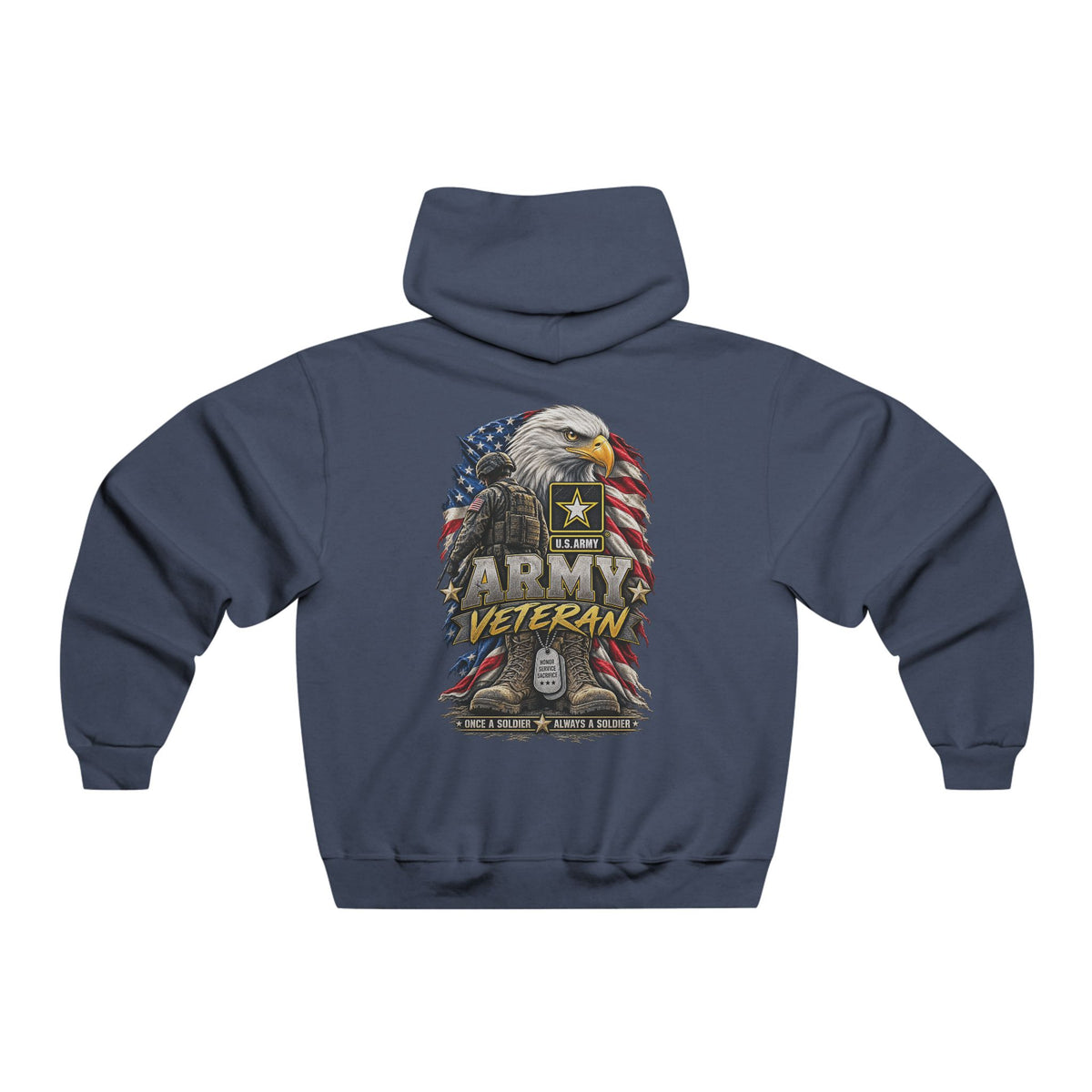 Army Veteran Hoodie — Eagle & American Flag Backprint with US Army Crest