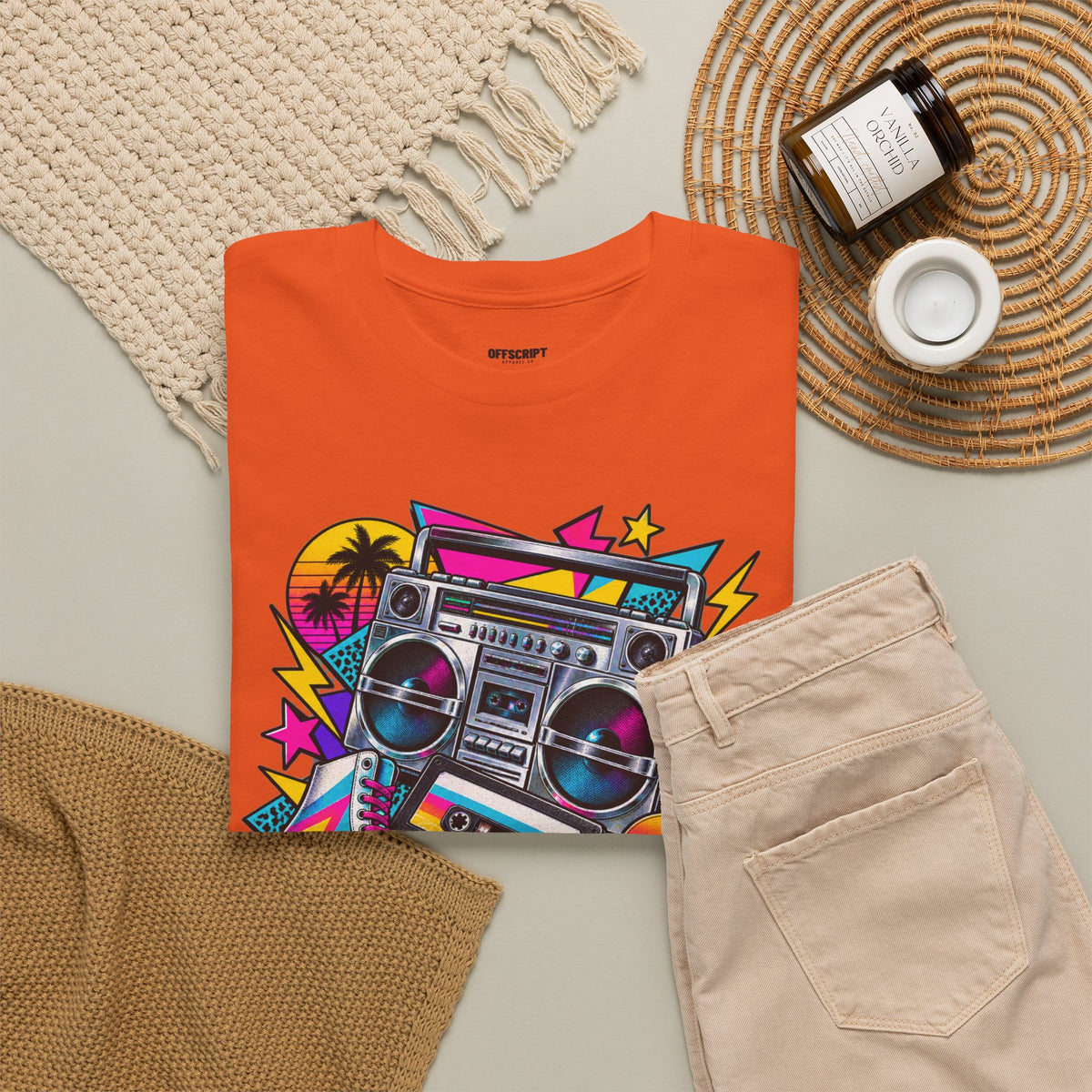 Retro Boombox Tee — 80s Neon Music Graphic T-Shirt