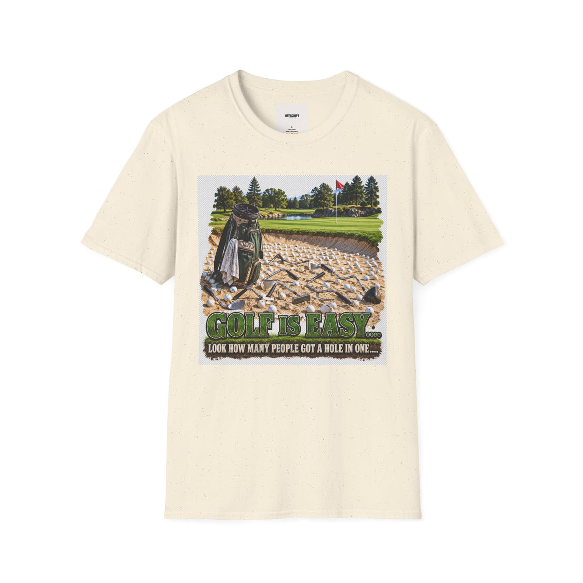 Golf Bunker Scene T-Shirt — "How Many People Live & Work In Dunes" Graphic Tee