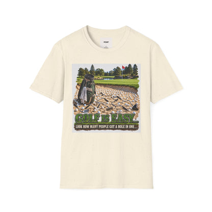 Golf Bunker Scene T-Shirt — "How Many People Live & Work In Dunes" Graphic Tee